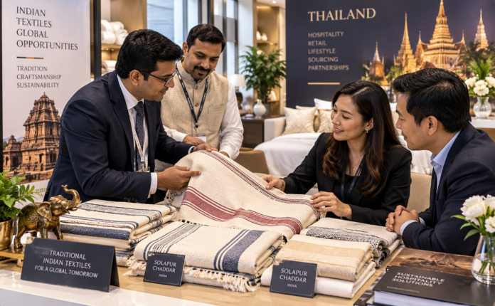 Solapur Chaddar presented to a potential Thailand business partner